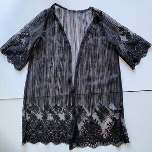 NWT Emery Rose Black Sheer Lace Open Kimono Size S